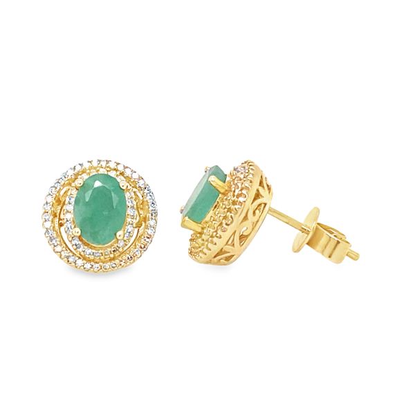 14k Yellow Gold 3.2g .30ct Natural Diamond / Emerald 7x5mm centersHalo