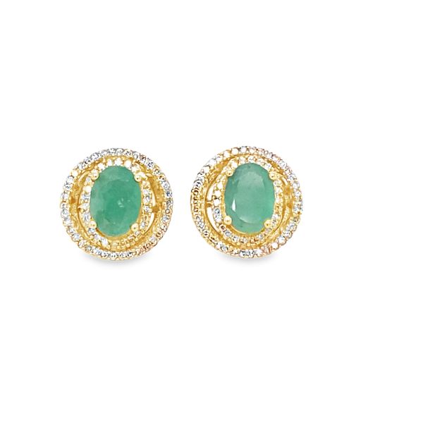 14k Yellow Gold 3.2g .30ct Natural Diamond / Emerald 7x5mm centersHalo
