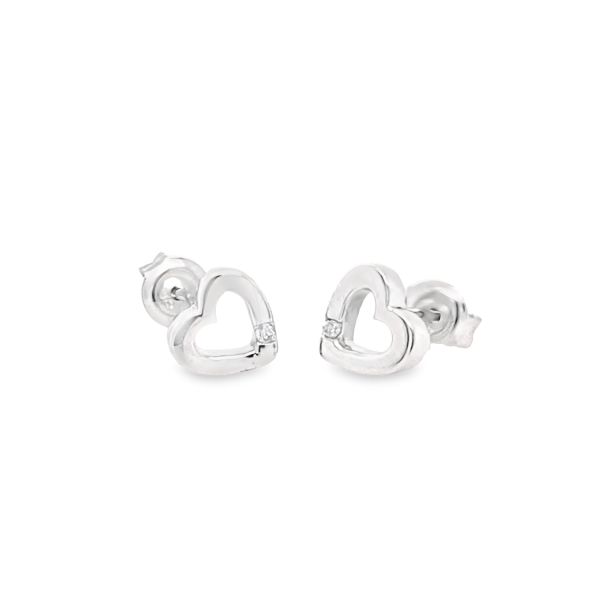 .925AG .02ctw Heart Stud Earrings