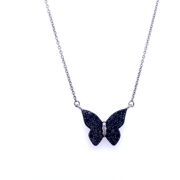 .925AG .50ctw White/Black Diamond Butterfly Necklace