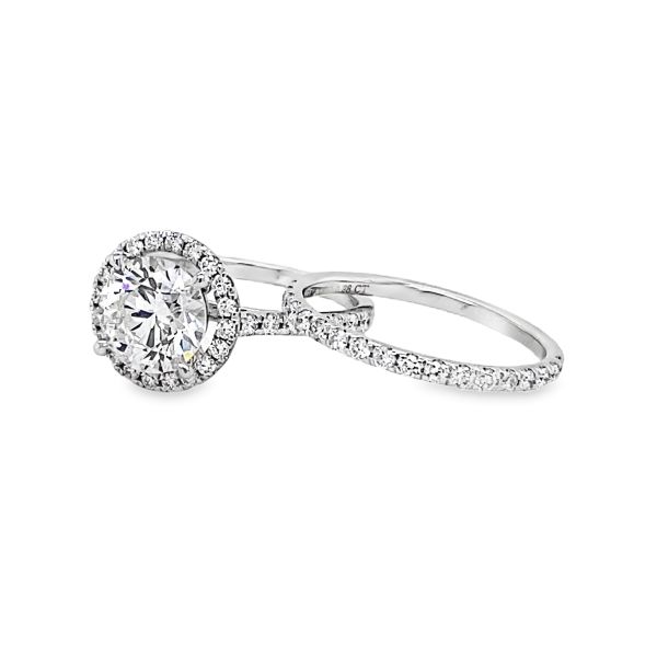 14k White Gold 1.60ctw w/ 1ct center Lab Grown Round Brilliant Cut Diamond 2pc Bridal Set w/EGL