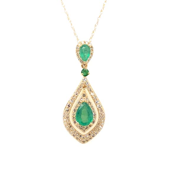 14k Yellow Gold .50ct Natural Diamond / Emerald Halo Pendant