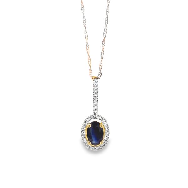 10k Yellow Gold .10ct Natural Diamond / 4x6 Sapphire Halo Pendant