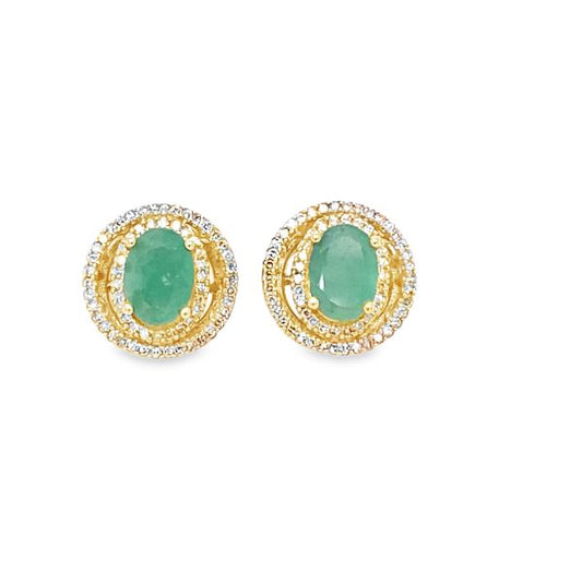 14k Yellow Gold 3.2g .30ct Natural Diamond / Emerald 7x5mm  centersHalo