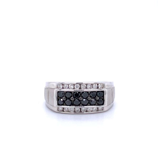 .925AG 6.8g 1.00ctw White / Black Diamond Gents Ring