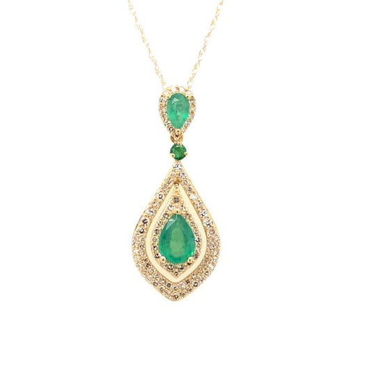 14k Yellow Gold .50ct Natural Diamond / Emerald Halo Pendant