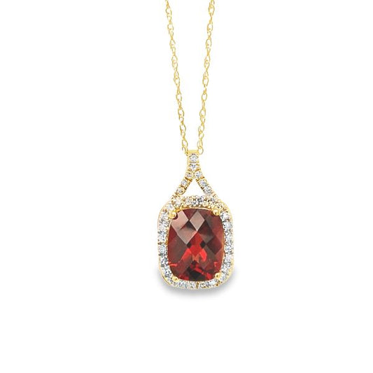 14k Yellow Gold .13ct Natural Diamond / 9x7 Garnet Halo Pendant