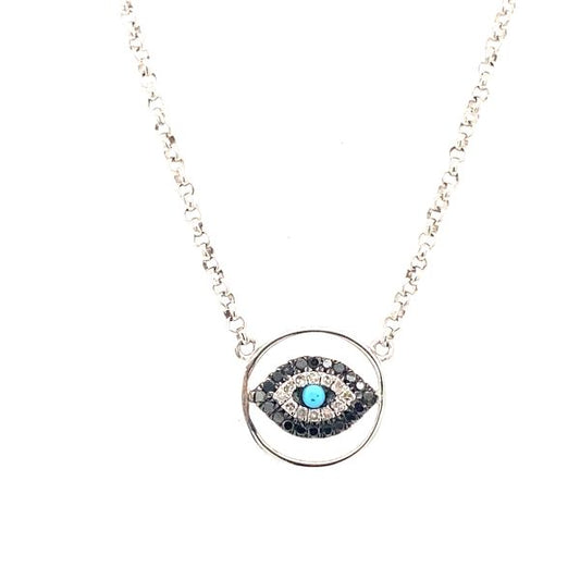 .925 .16ctw White/Black Diamond Evil Eye Necklace w/Turquoise