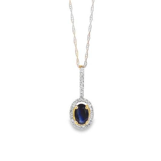 10k Yellow Gold .10ct Natural Diamond / 4x6 Sapphire Halo Pendant